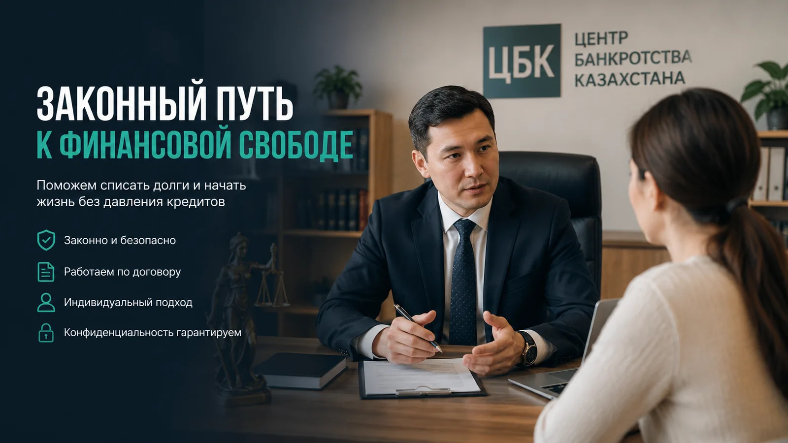 Консультация юриста Центра Банкротства Казахстана с клиентом в офисе